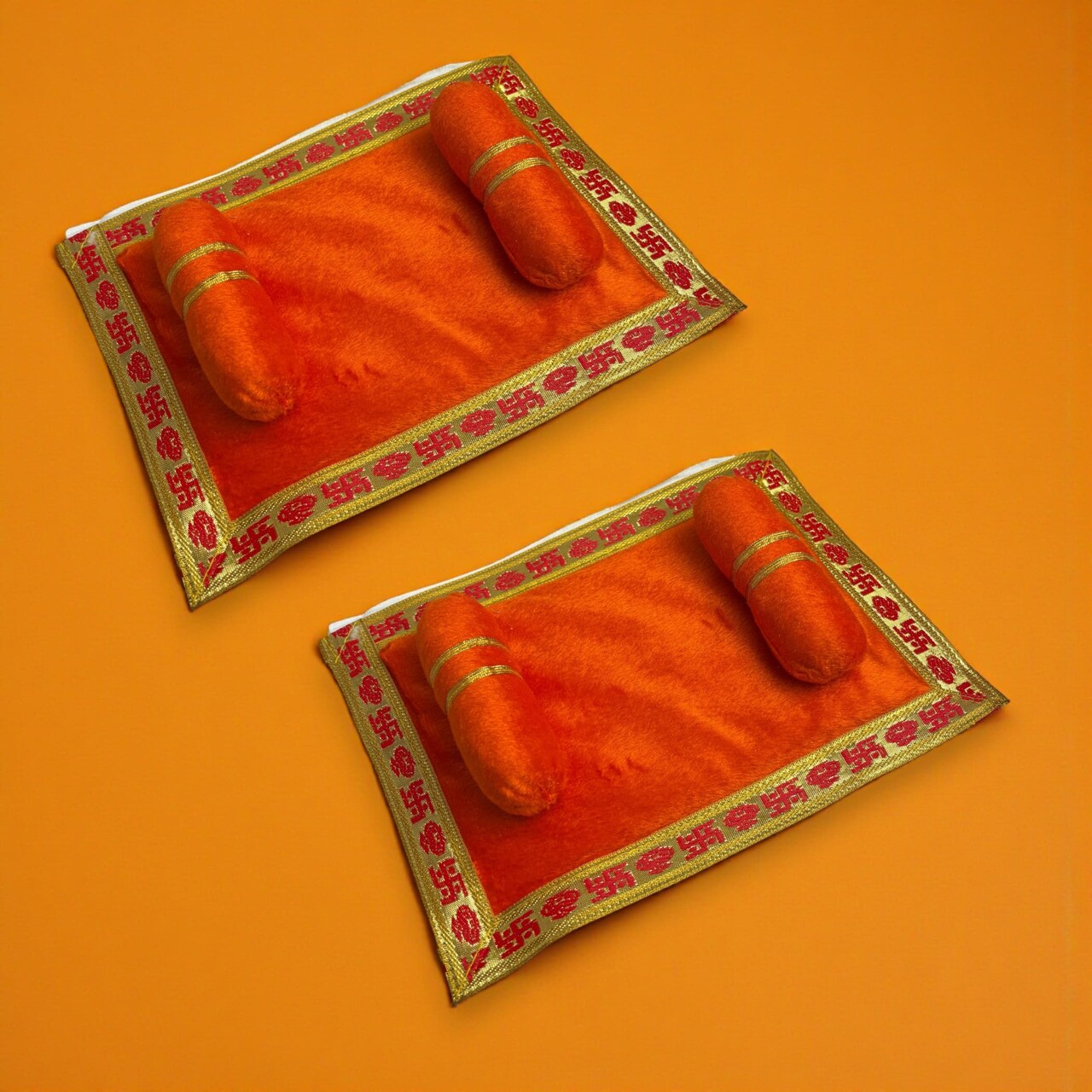 Pack of 2 Velvet Asan Takiya Pillow Set for Laddu Gopal, Krishna, Kanha Ji Ganesha God Goddess Idols – 9 x 6.5 Inch Soft Mattress Cushion Gadda Bed Cum Aasan for Pooja, Home Temple Decor